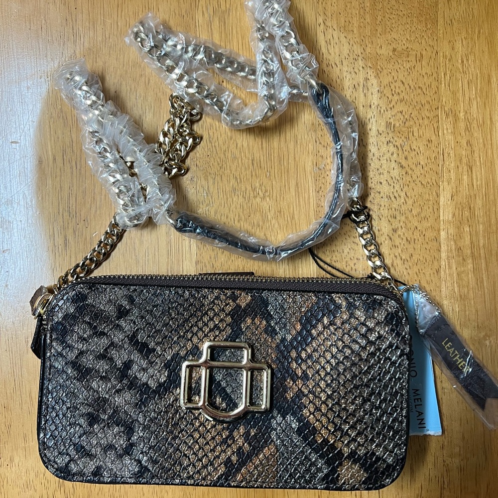 Antonio Melani Brown and Gold Crossbody Bag with Snake Print